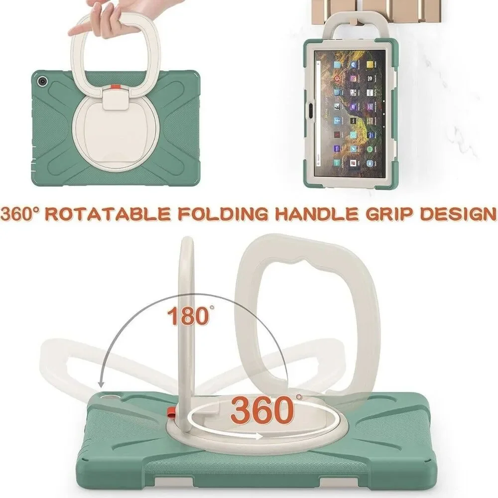 360° Rotating Portable Travel Kids Rugged Stand Carrying Case Fire HD 10 Tablet